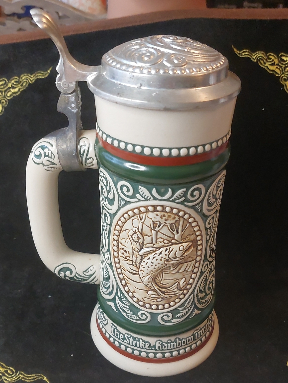 Vintage 1978 Avon Ceramarte “The Strike Rainbow Trout” Lidded Beer Stein